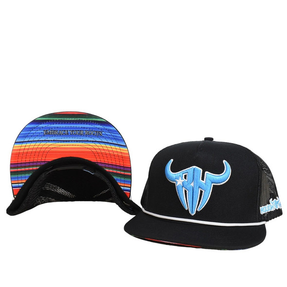 ROUGH HAND BLACK WITH TEAL 3D LOGO - HATS CAP  - BLACK OWL