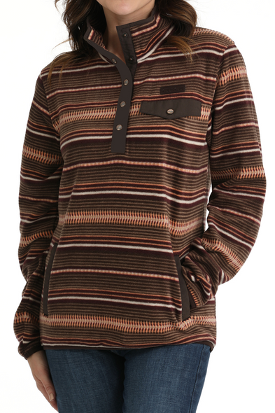CINCH SNAP STRIPE FLEECE BROWN - LADIES SWEATSHIRT  - MAK9819009