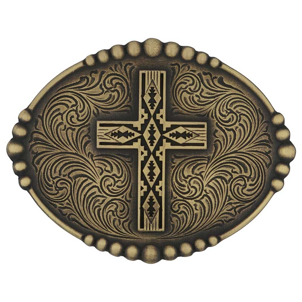 ATTITUDE BY MONTANA SILVERSMITHS OVAL BALL EDGE  CROSS - ACC BUCKLE  - A1026P