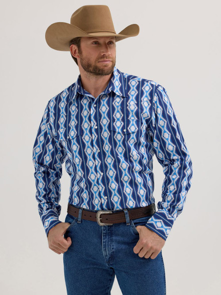 WRANGLER CHECOTAH BLUE PRINT - MENS SHIRT  - 112355375