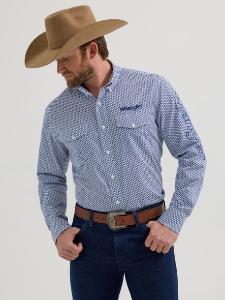 WRANGLER LOGO NAVY HONEYCOMB PRINT - MENS SHIRT  - 112355382