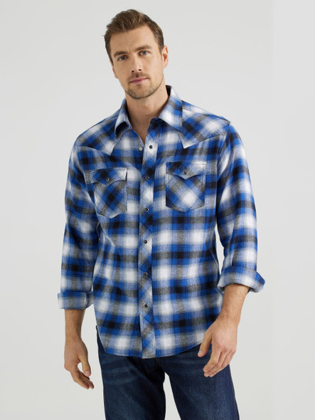 WRANGLER RETRO FLANNEL BLUE/BLACK PLAID - MENS SHIRT  - 112355364
