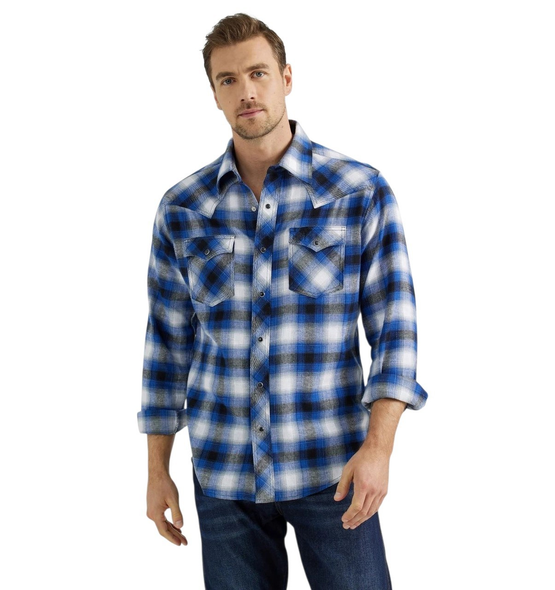 WRANGLER RETRO FLANNEL BLUE/BLACK PLAID - MENS SHIRT  - 112355364