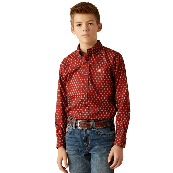 ARIAT PAX CLASSIC FIT BURGUNDY PRINT - KIDS BOYS SHIRT - 10054071