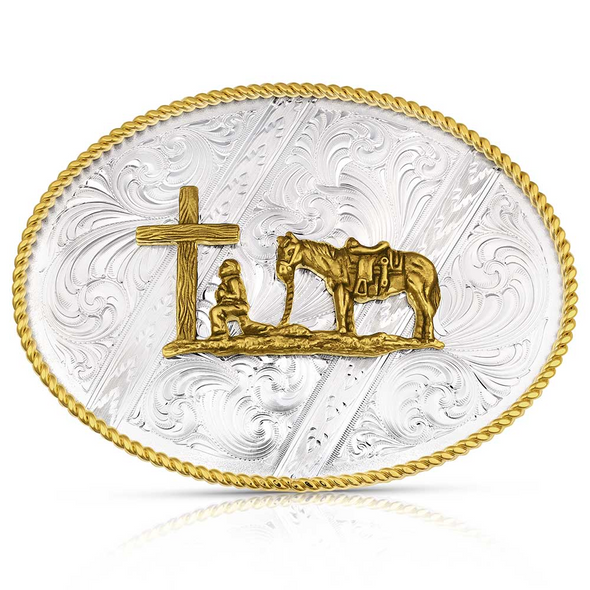 MONTANA SILVERSMITHS 2 TONE OVAL CHRISTIAN COWBOY - ACC BUCKLE  - 6186-731