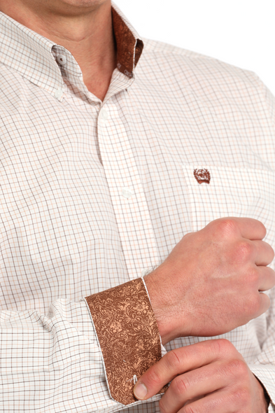 CINCH LONG SLEEVE WHITE PLAID - MENS SHIRT  - MTW1105834
