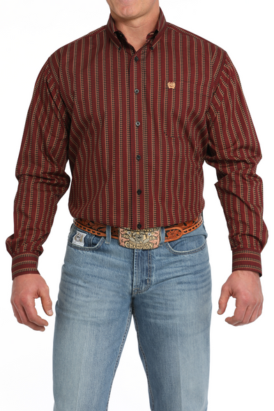 CINCH LONG SLEEVE RED STRIPE PRINT - MENS SHIRT  - MTW1105842