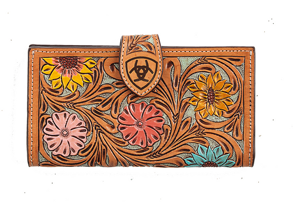 ARIAT SUNFLOWER WALLET HAND TOOLED - LADIES PURSES  - A770016597