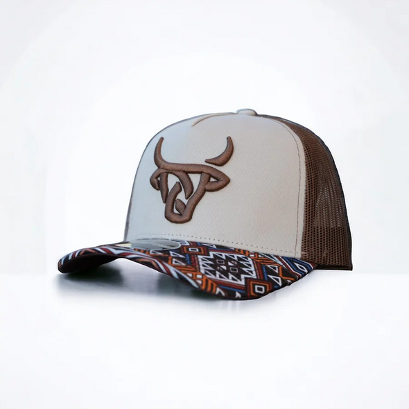 LOST CALF BROWN AZTEC 3D STITCH LOGO - HATS CAP  - DAKOTA A-FRAME