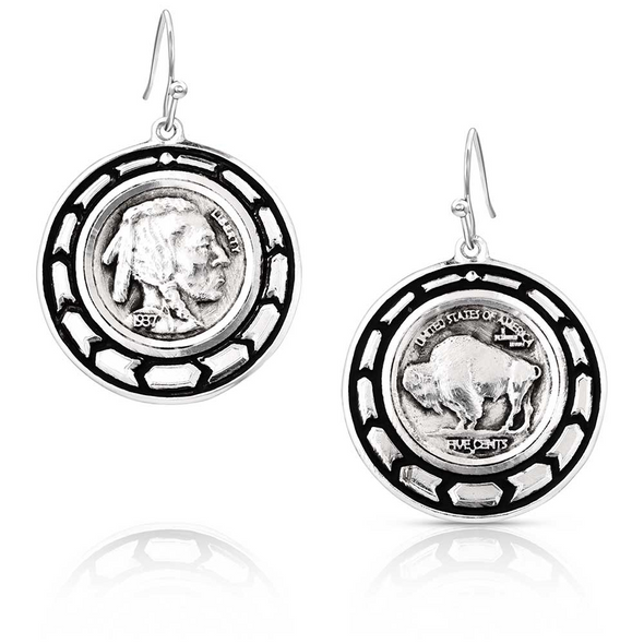 MONTANA SILVERSMITHS ROUND BUFFALO PLAINS SILVER - ACCESSORIES JEWELRY EARRINGS - ER5974