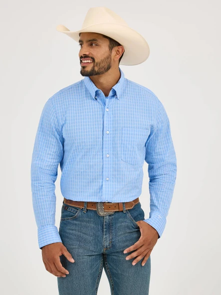 WRANGLER CODY JOHNSON BLUE PLAID - MENS SHIRT  - 112359684