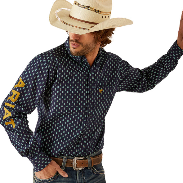 ARIAT TEAM POWELL NAVY GOLD PRINT - MENS SHIRT  - 10054727