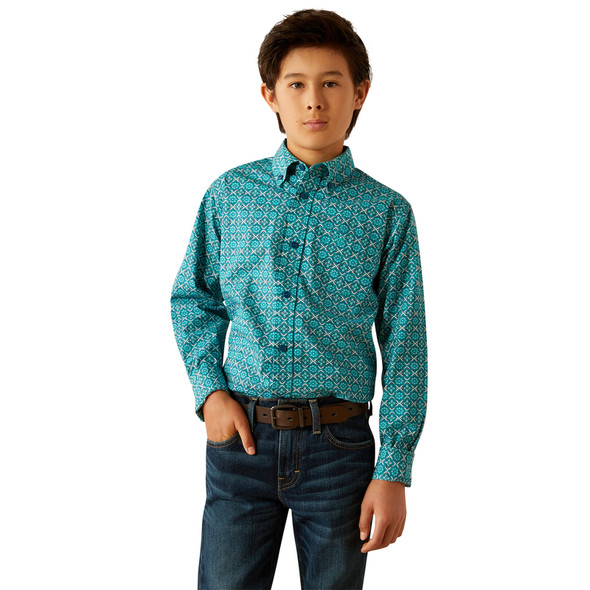 ARIAT JORDY CLASSIC FIT BLUE PRINT - KIDS BOYS SHIRT - 10054791