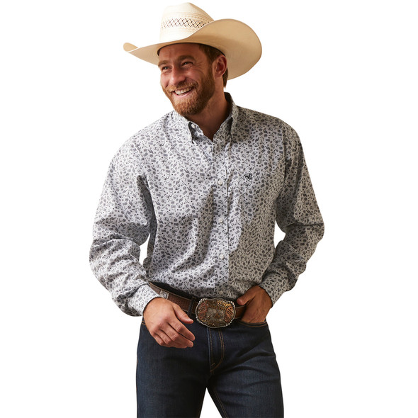 ARIAT WINKLE FREE FORTUNE GREY PRINT - MENS SHIRT  - 10043702