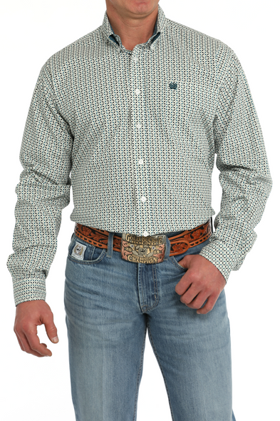 CINCH WHITE GEOMETRIC PRINT - MENS SHIRT  - MTW1105863