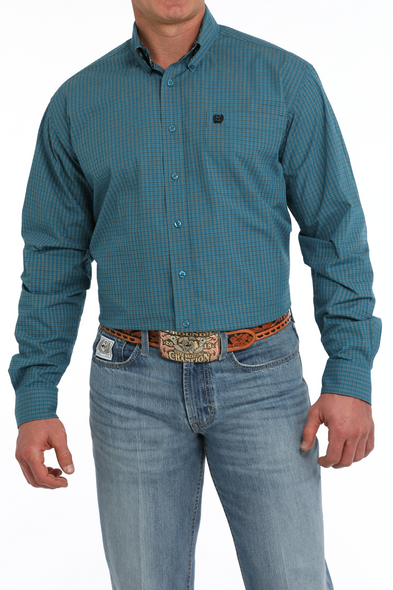 CINCH TEAL WINDOWPANE PLAID PRINT - MENS SHIRT  - MTW1105865