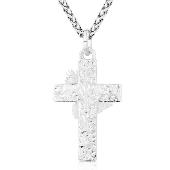 MONTANA SILVERSMITHS 2 TONE CROSS WITH EAGLE - ACCESSORIES JEWELRY NECKLACE - AMNC6079
