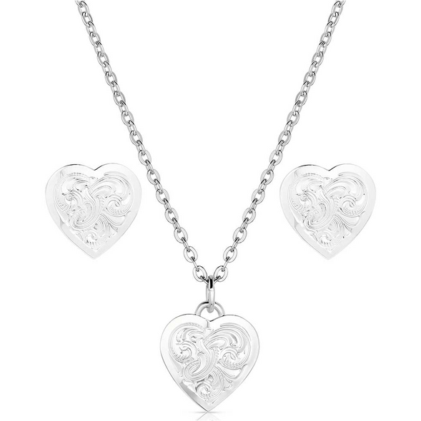 MONTANA SILVERSMITHS PURE HEART ENGRAVED SET - ACCESSORIES JEWELRY SET - JS220