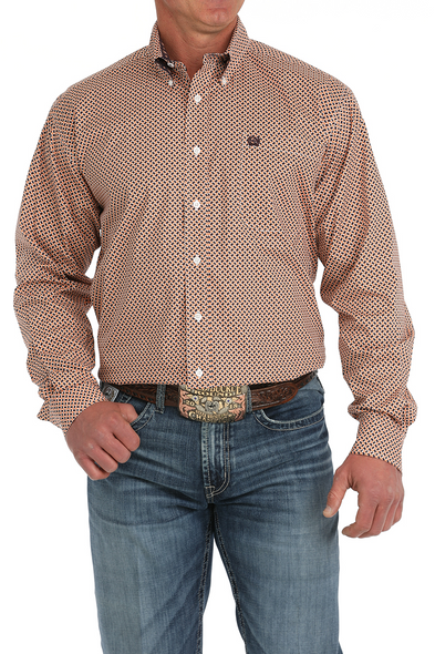 CINCH CORAL & BLUE GEOMETRIC PRINT - MENS SHIRT  - MTW1105876