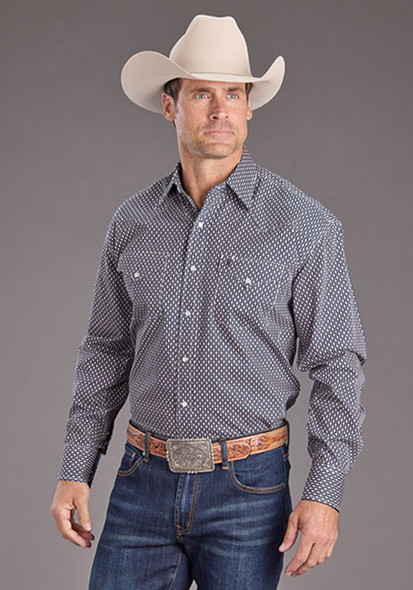 STETSON DARK BLUE DIAMONDS PRINT - MENS SHIRT  - 11-001-0425-2062BU
