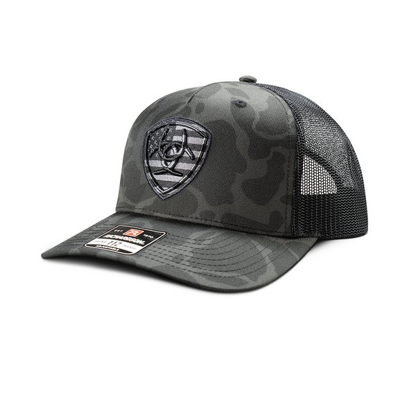 ARIAT EMBROIDERED SHIELD CAMO BLACK - HATS CAP  - A300092866