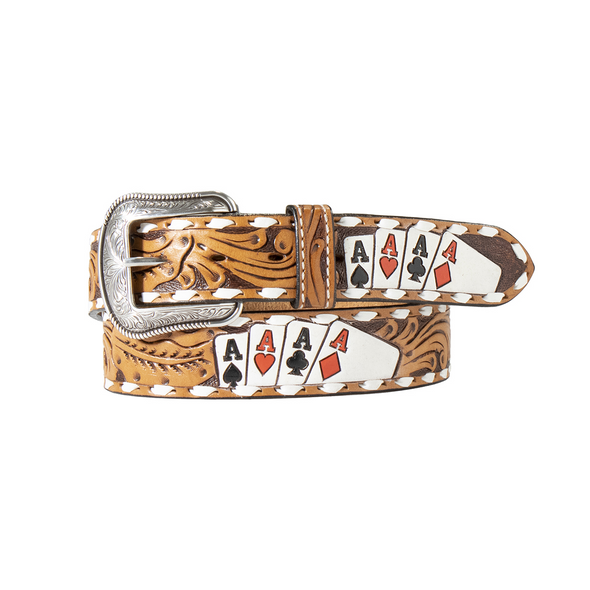 3-D BELT FOUR ACES TOOLED LEATHER TAN - ACCESSORIES BELT MEN - D100016848