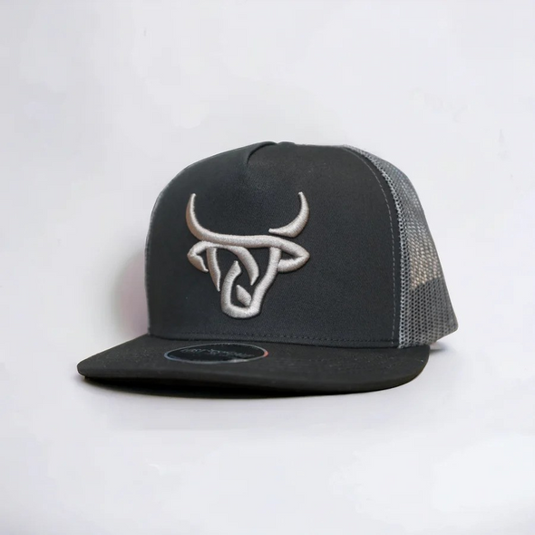 LOST CALF BLACK GREY 3D STITCH LOGO - HATS CAP  - GUN METAL FLAT