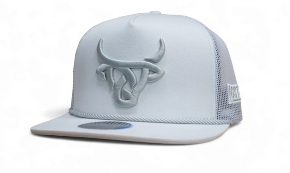 LOST CALF WHITE 3D LOGO WHITE ROPE - HATS CAP  - 2 WHITE CATTLE ROPE