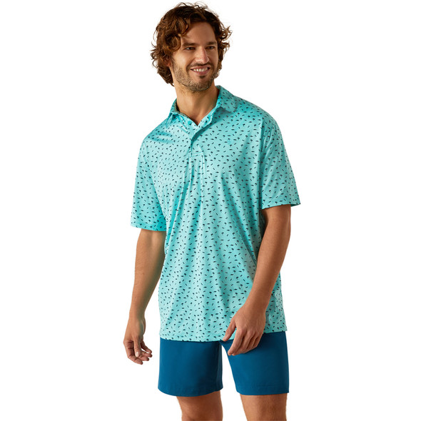 ARIAT CHARGER 2.0 PRINTED POLO AQUA - MENS POLO  - 10054867