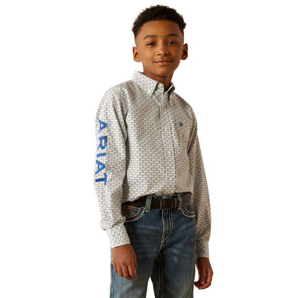 ARIAT TEAM LOGO DREW BLUE NAVY PRINT - KIDS BOYS SHIRT - 10054796