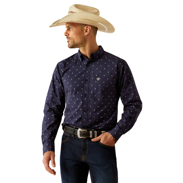 ARIAT CORDELL FITTED NAVY PRINT - MENS SHIRT  - 10054804