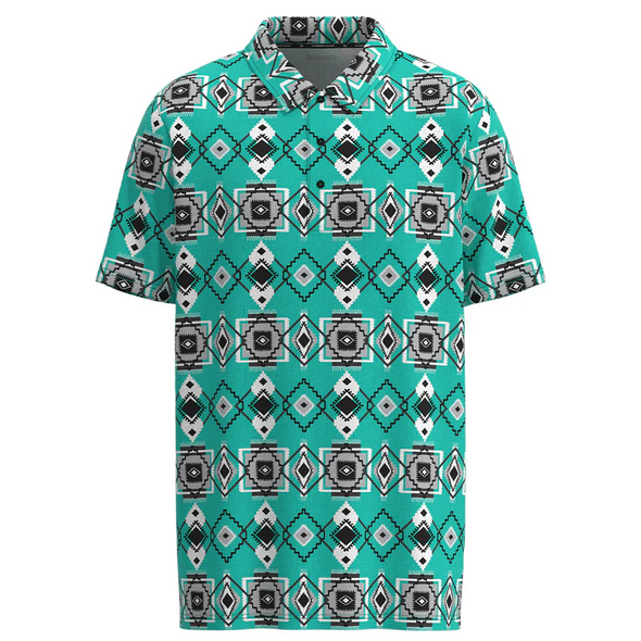 HOOEY THE WEEKENDER AZTEC AQUA - MENS POLO  - HP034TQAZ