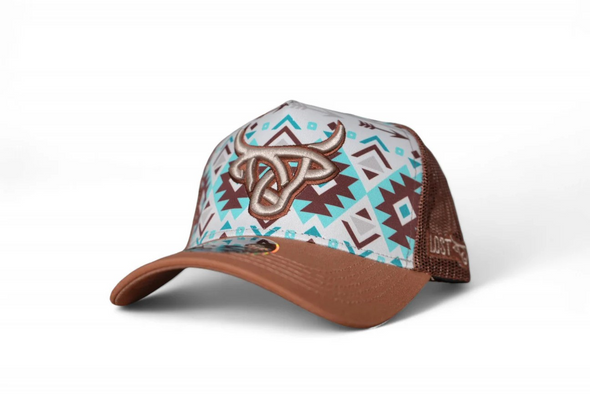 LOST CALF 3D BROWN LOGO TURQUOISE AZTEC - HATS CAP  - OAKES A FRAME
