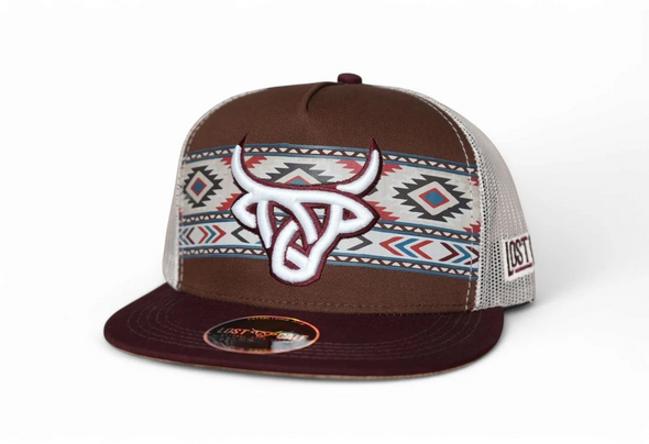LOST CALF 3D LOGO AZTEC BROWN WHITE - HATS CAP  - ROOT FLAT