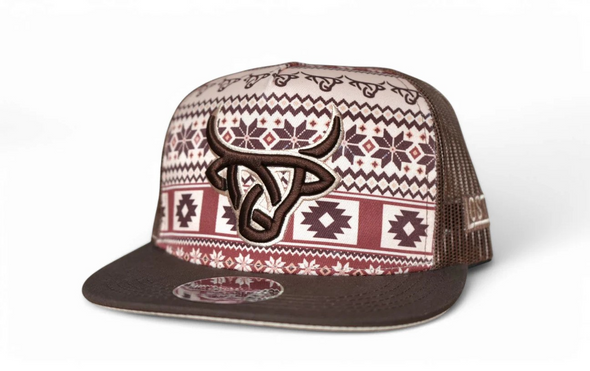 LOST CALF 3D LOGO AZTEC BROWN RED WHITE - HATS CAP  - XOCHI FLAT