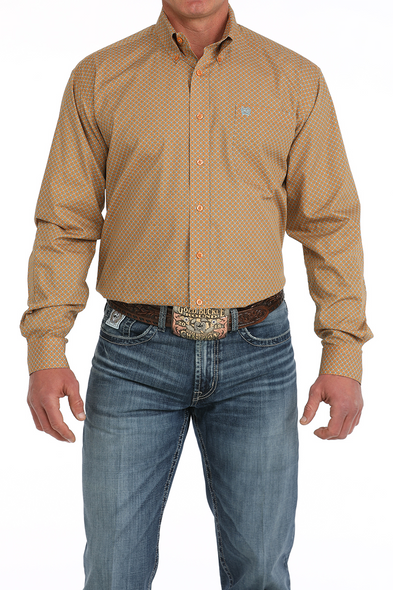 CINCH ORANGE GEOMETRIC PRINT - MENS SHIRT  - MTW1105882