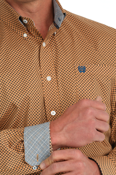CINCH ORANGE GEOMETRIC PRINT - MENS SHIRT  - MTW1105886