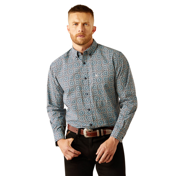 ARIAT SANTIAGO DARK TEAL PRINT - MENS SHIRT  - 10058967