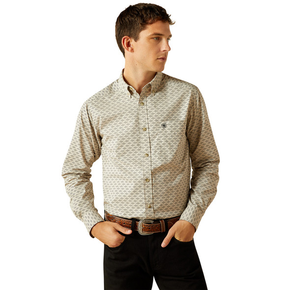 ARIAT SIRIUS FITTED KHAKI PRINT - MENS SHIRT  - 10058993