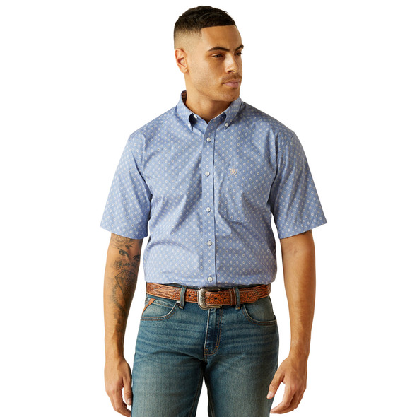 ARIAT WRINKLE FREE DIXON BLUE PRINT - MENS SHIRT  - 10059003