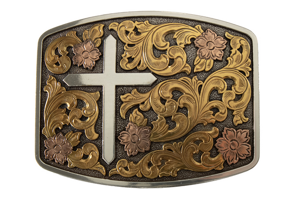 M&F RECTANGLE FLORAL CROSS - ACC BUCKLE  - 37945