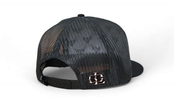 LOST CALF 3D LOGO BLACK COW PRINT - HATS CAP  - COWHIDE BLACK FLAT