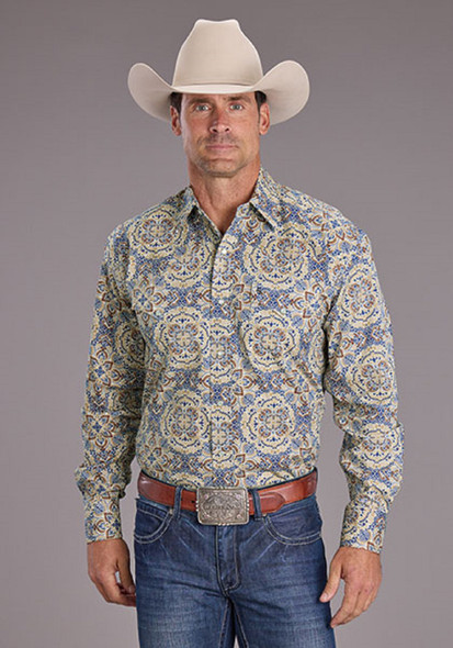 STETSON BLUE MEDALLION PAISLEY PRINT - MENS SHIRT  - 11-001-0425-4018BU