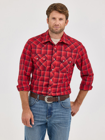 WRANGLER RETRO RED AND BLACK PLAID - MENS SHIRT  - 112368057