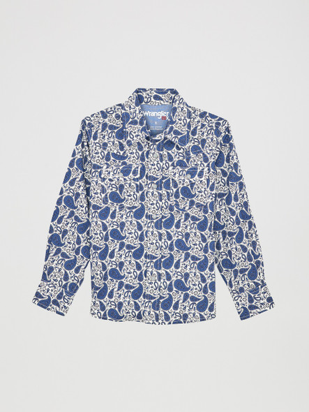 WRANGLER BLUE/WHITE PAISLEY PRINT - KIDS BOYS SHIRT - 112367941