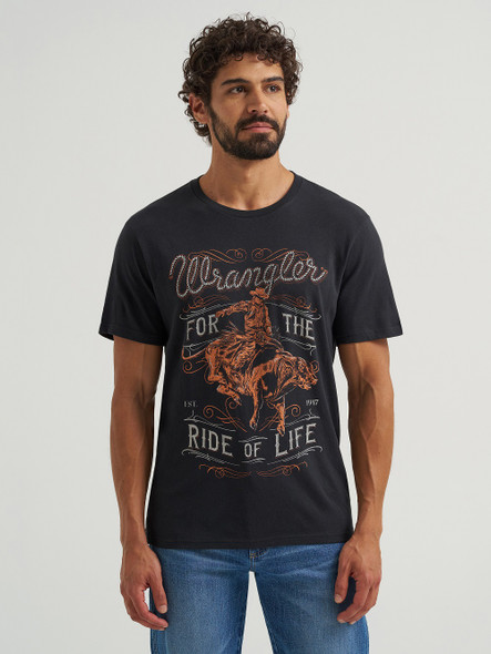 WRANGLER FOR THE RIDE OF LINE JET BLACK - MENS TEE  - 112365295