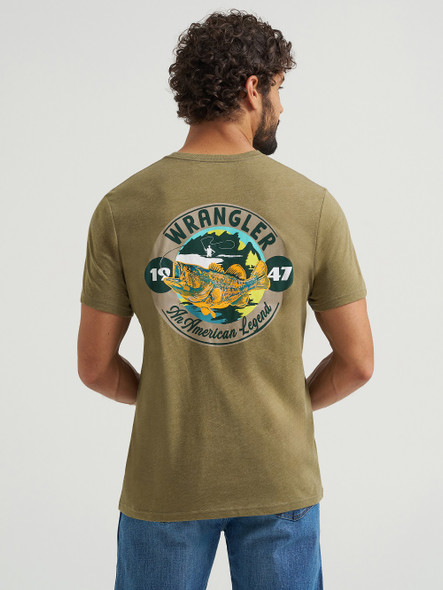 WRANGLER BURNT OLIVE HEATHER - MENS TEE  - 112365670