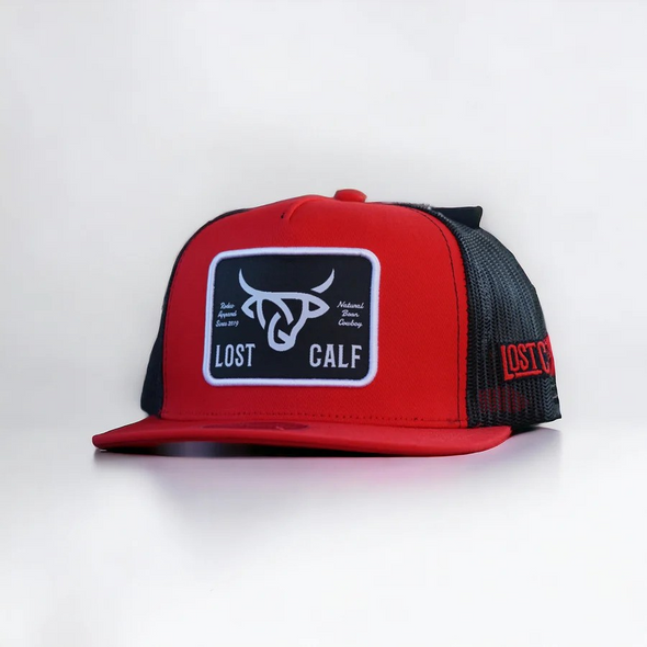LOST CALF LOGO PATCH RED/BLACK MESH - HATS CAP  - WATUSI PLATE FLAT