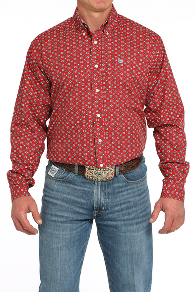 CINCH RED GEOMETRIC PRINT - MENS SHIRT  - MTW1105945