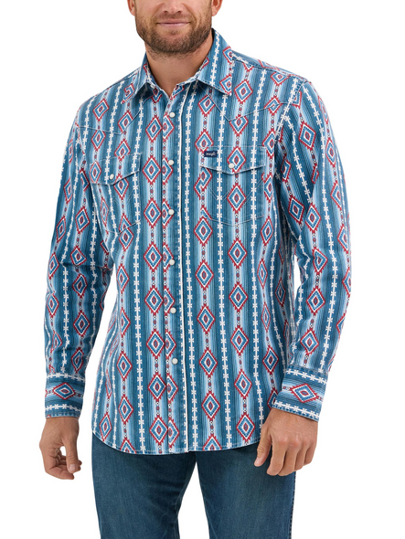 WRANGLER VINTAGE AMERICANA BLUE PRINT - MENS SHIRT  - 112368193